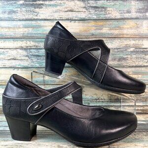 Earth Mary Jane Pumps Womens Sz 8.5W Black Leather Dress Heels Shoes Adjustable
